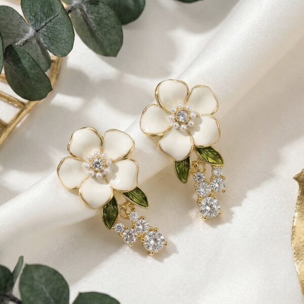 Aretes en Rodio Blancos con Verde ZARC01-556