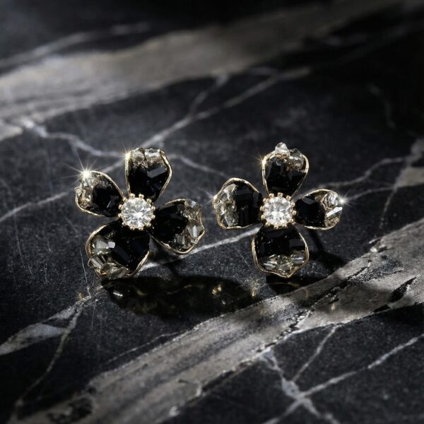 Aretes en Rodio Negros con Plateado ZARC03-112