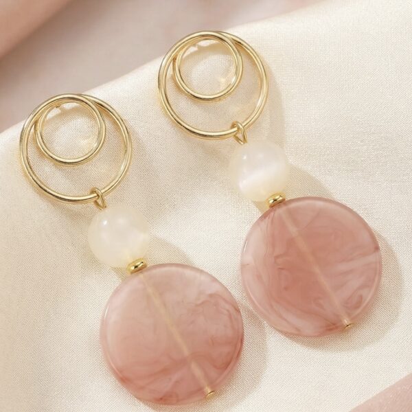Aretes en Rodio y Resina Rosado con Beige ZARC03-121.R