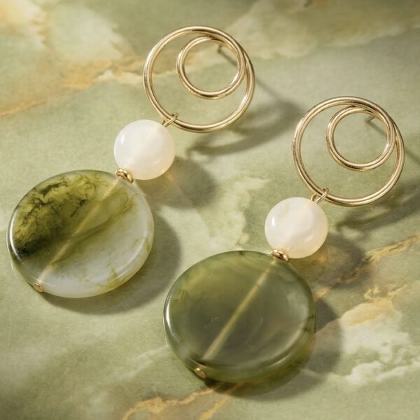 Aretes en Rodio y Resina Verde con Beige ZARC03-121.V