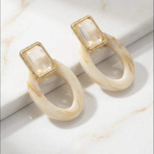 Aretes en Rodio y Resina Beige con Dorado ZARC03-122.B