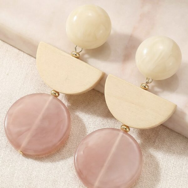 Aretes en Rodio y Resina Rosado con Beige ZARC03-123.R