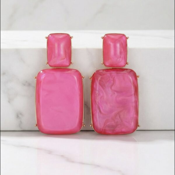 Aretes en Rodio y Resina Fucsia ZARC03-126