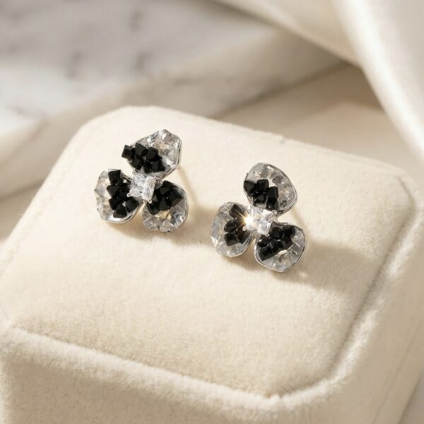 Aretes en Rodio Negros con Plateados ZARC03-91