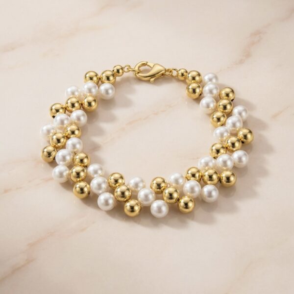 Pulsera Dorada con Blanco en Rodio ZPUC01-32