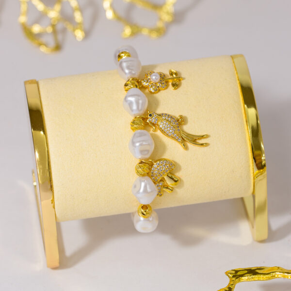 Pulsera Dorada con Blanco en Rodio ZPUC04-18