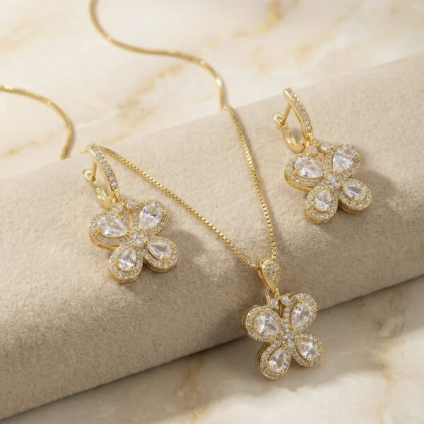 Set aretes + Collar en Rodio Dorado ZSJC01-01