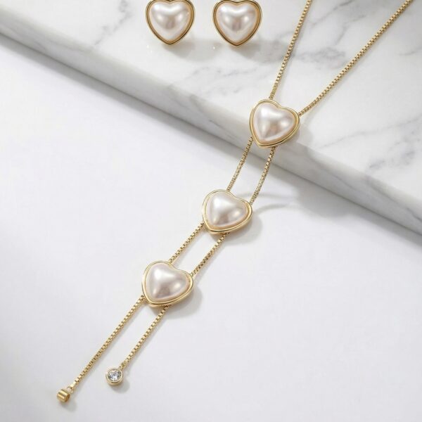 Set aretes + Collar en Rodio Dorado con Blanco ZSJC01-08