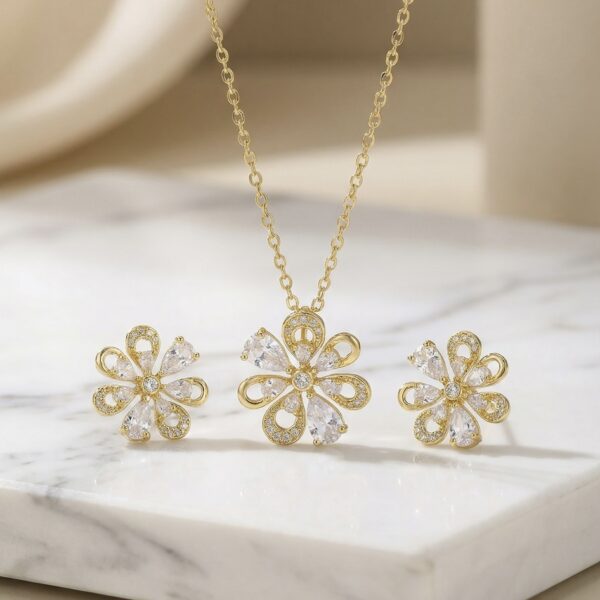 Set aretes + Collar en Rodio Dorado ZSJC01-10