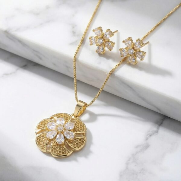 Set aretes + Collar en Rodio Dorado ZSJC01-12