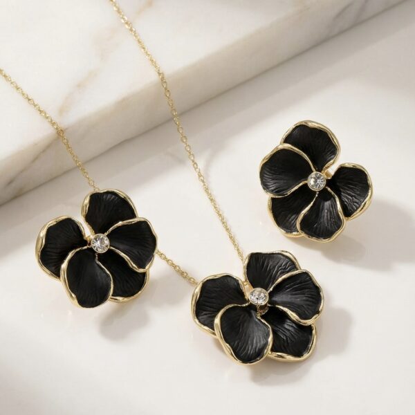 Set aretes + Collar en Rodio Dorado con Negro ZSJC01-46