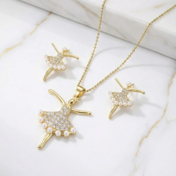 Set aretes + Collar en Rodio Dorado ZSJC04-01