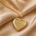 Collar dorado personalizado sobre fondo beige para regalar en Amor y Amistad