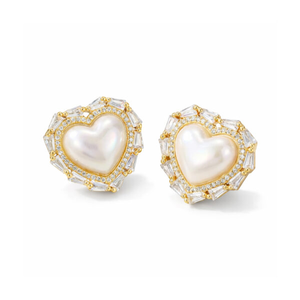 Aretes Corazon Dorado Con Blanco Halo de ZYRAL