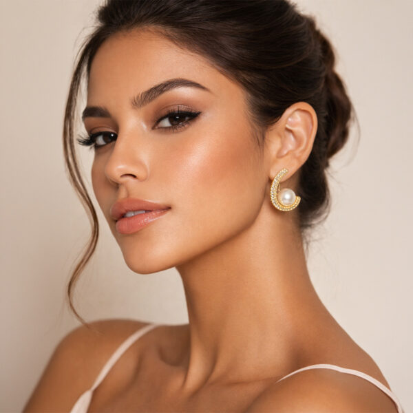 Aretes Dorados con Blanco Solaria de ZYRAL en modelo