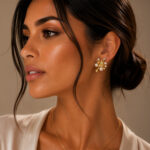 Aretes dorados con blanco Verona de ZYRAL en modelo