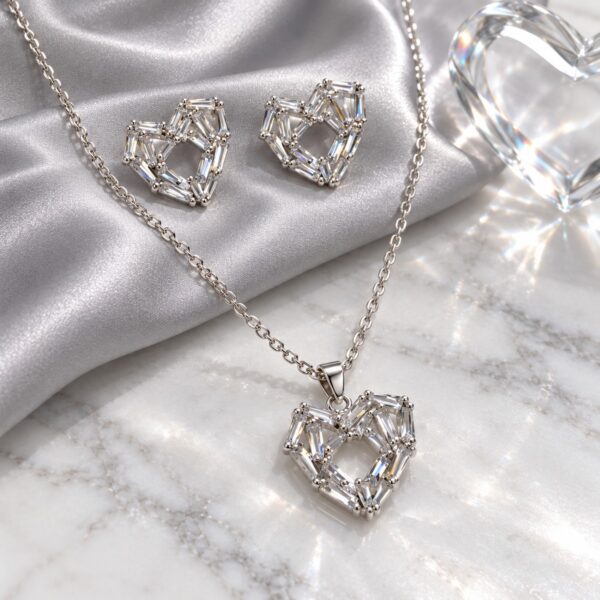 Set plateado Corazón Cristal